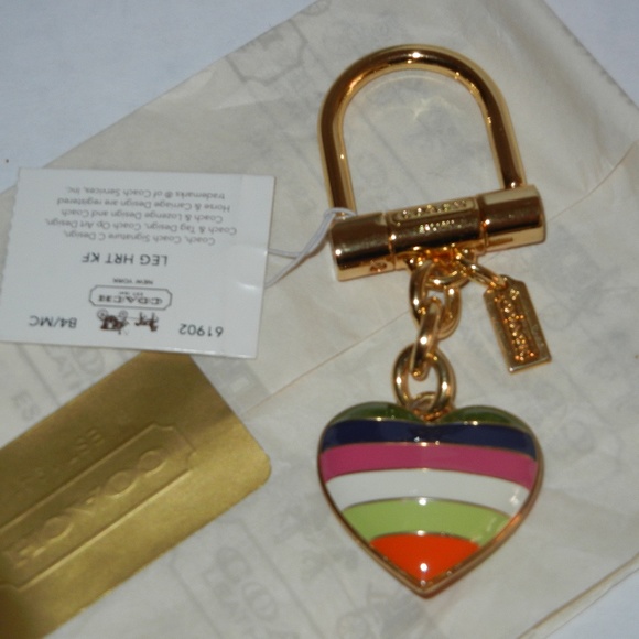 *Vintage* NWT Coach Legacy Heart Keyfob Keychain Striped Hangtag $98 - Picture 2 of 4